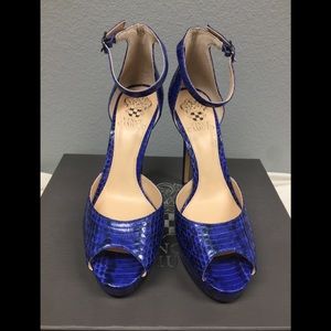 Blue snake print high heels
